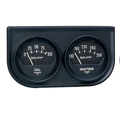 GAUGE CONSOLE; OILP\/WTMP; 2in.; 100PSI\/280deg.F; BLK DIAL; BLK BZL; AUTOGAGE